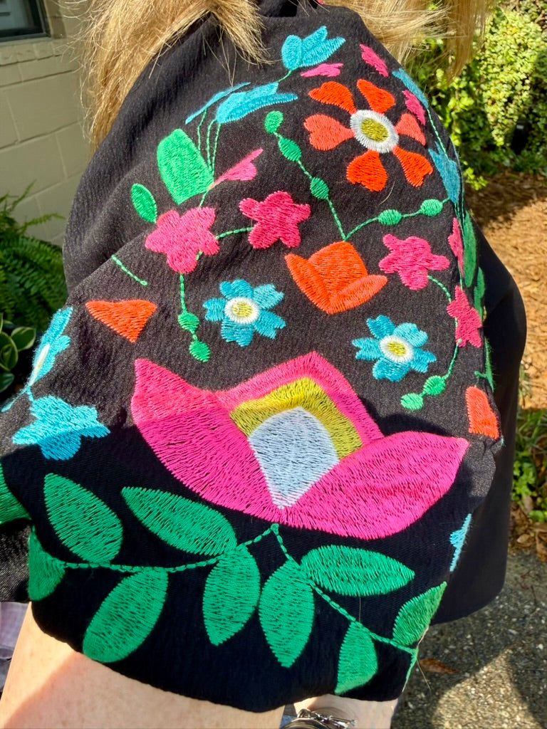Adeline Short Puff Sleeve Embroidery Top