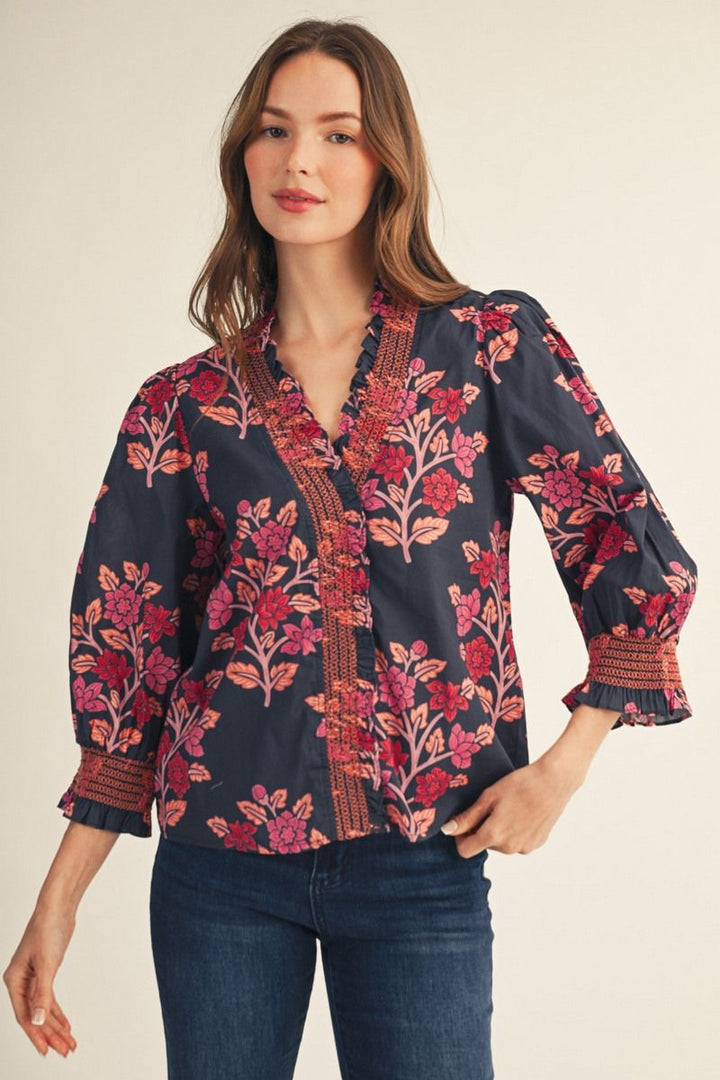 Monica Floral 3/4 Puff Sleeve Top