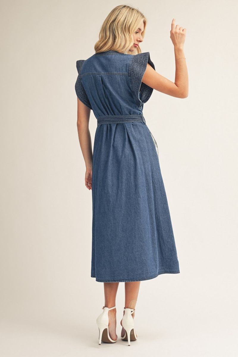 Rachel Cap Sleeve Denim Midi Dress