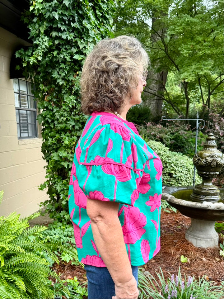 Ella Short Puff Sleeve Floral Blouse