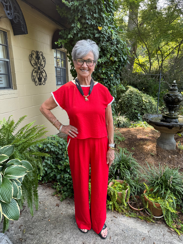 Lillian Belted Wide Leg Slacks in Red