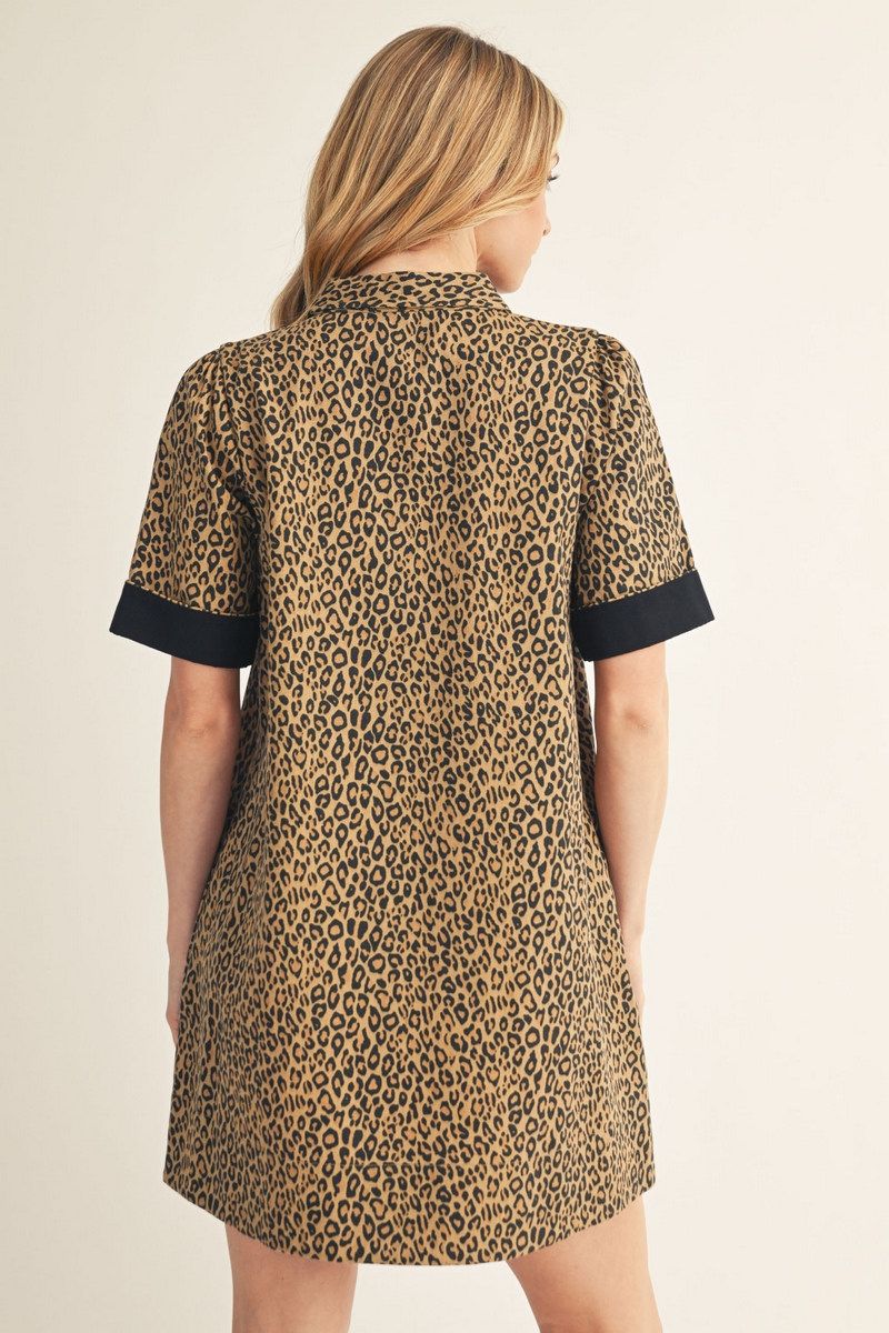 Libby Leopard Print Denim Short Dress