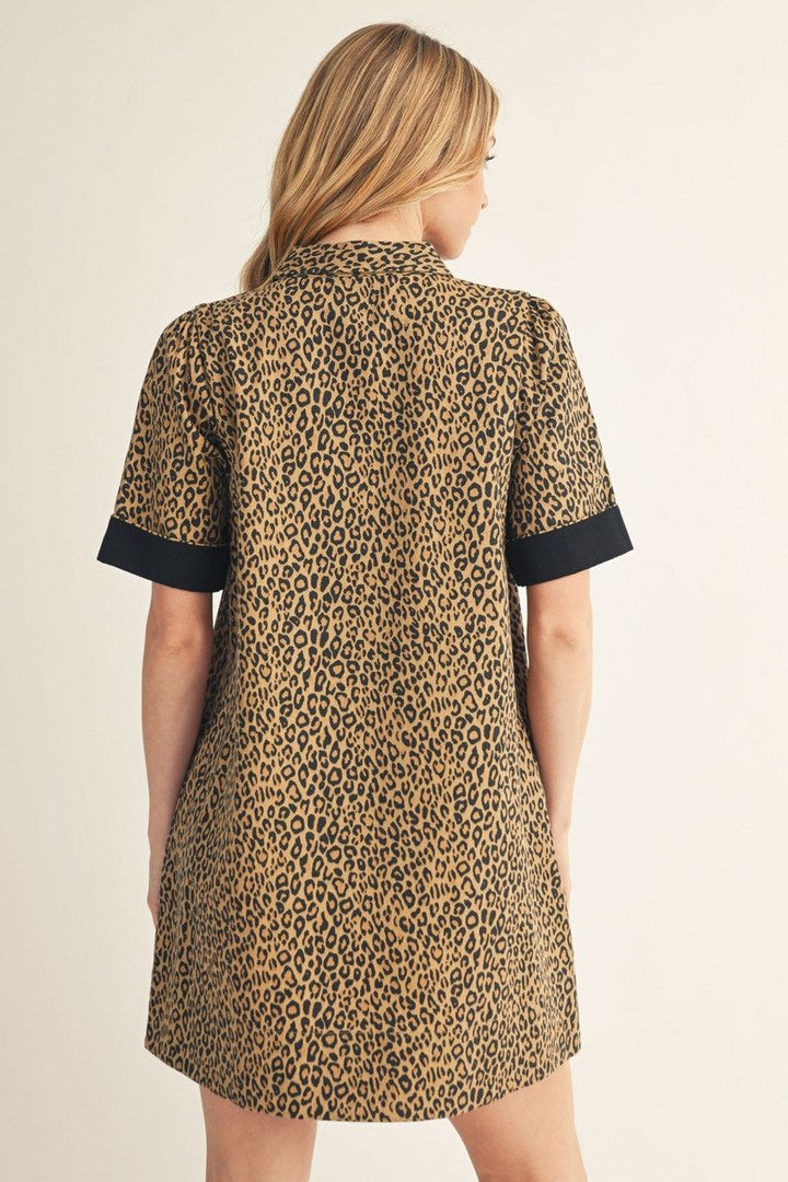 Libby Leopard Print Denim Short Dress