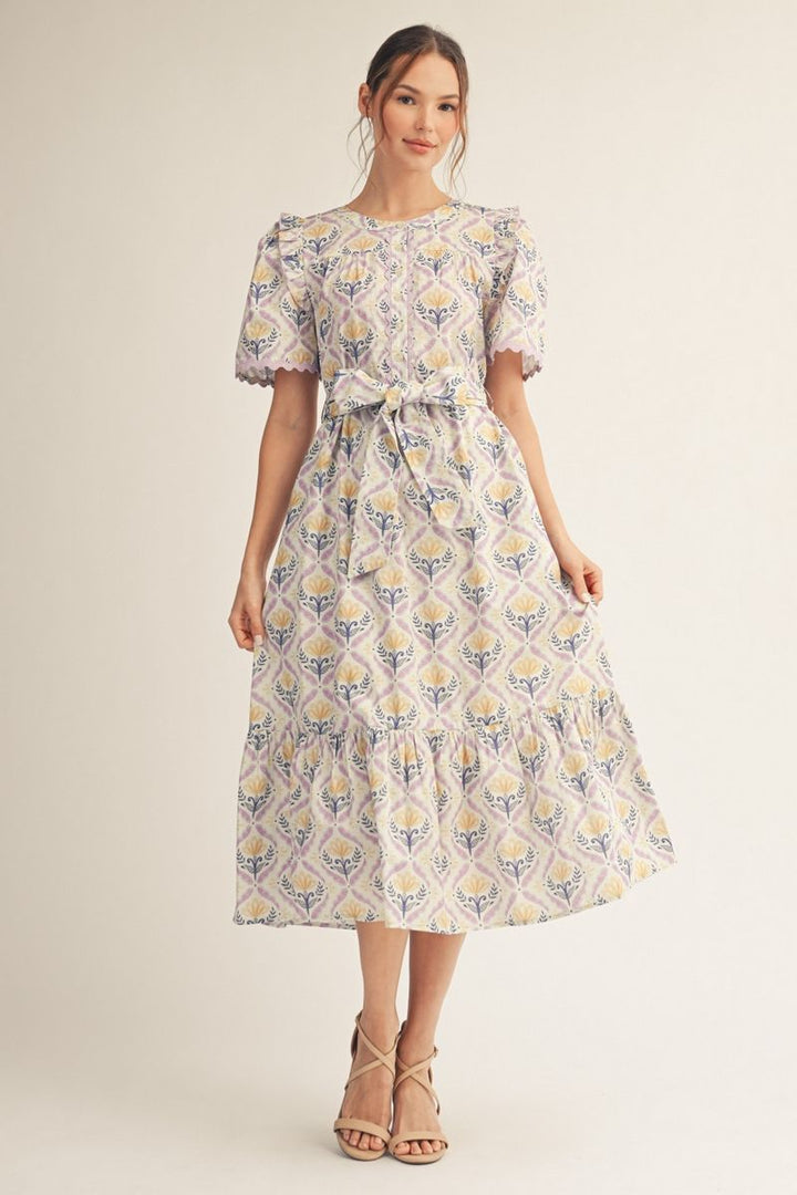 Reece Floral Midi Dress - Women's Puff Sleeve Button Down Dress with Pockets