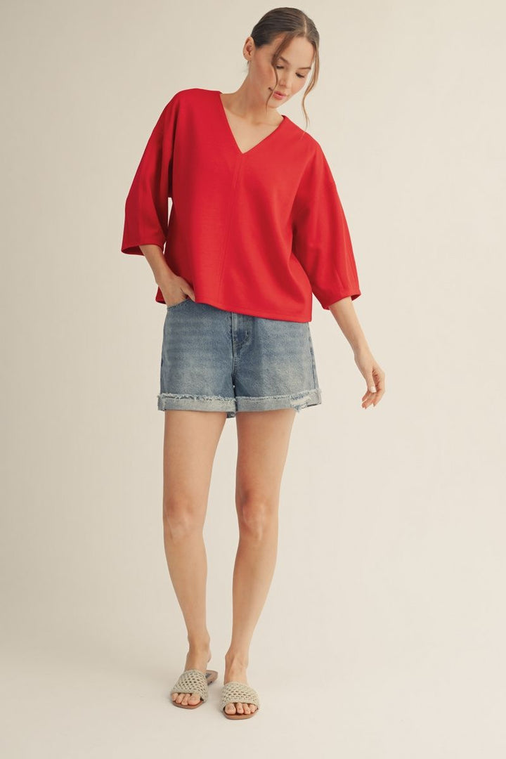 Drop Shoulder V-Neck Luxe Knit Top