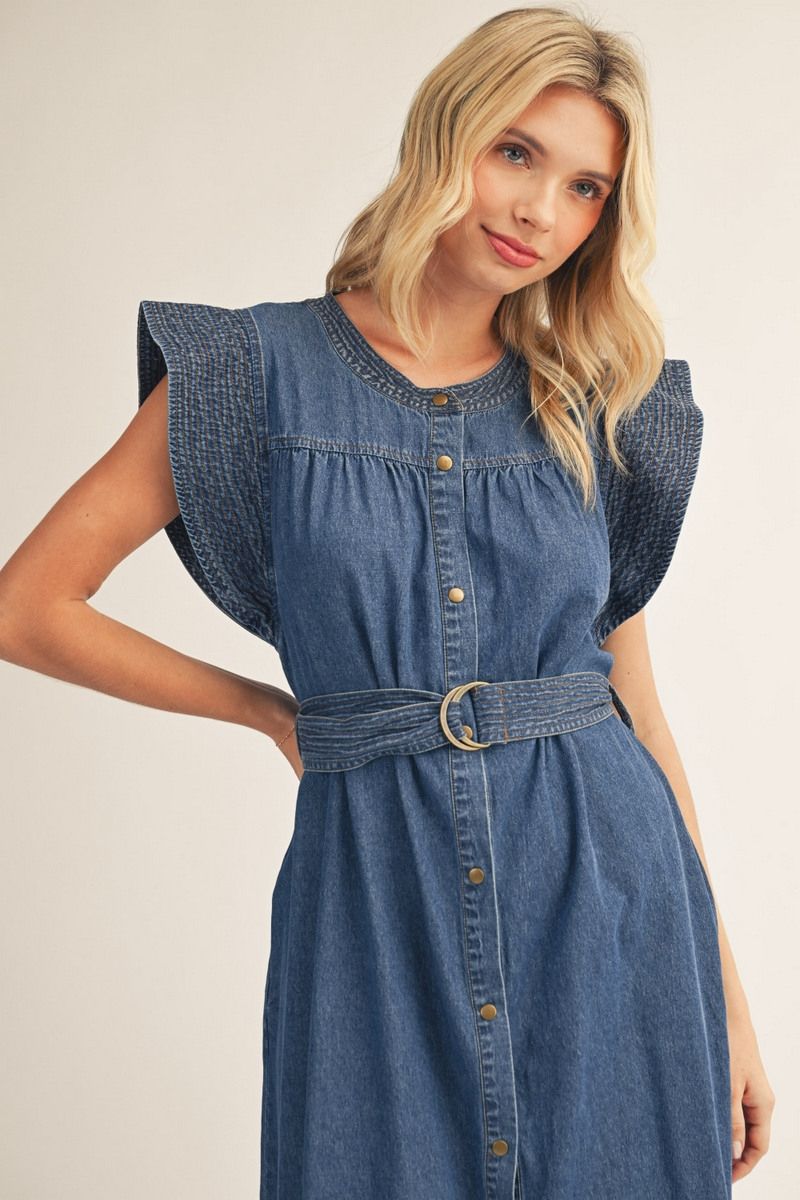 Rachel Cap Sleeve Denim Midi Dress