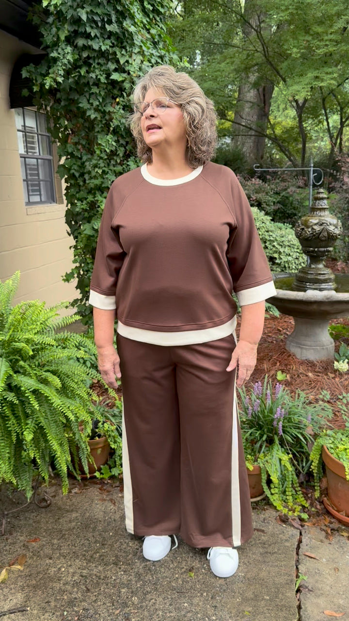 Clara Luxe Knit Pants – Cocoa Brown/Cream Color Block