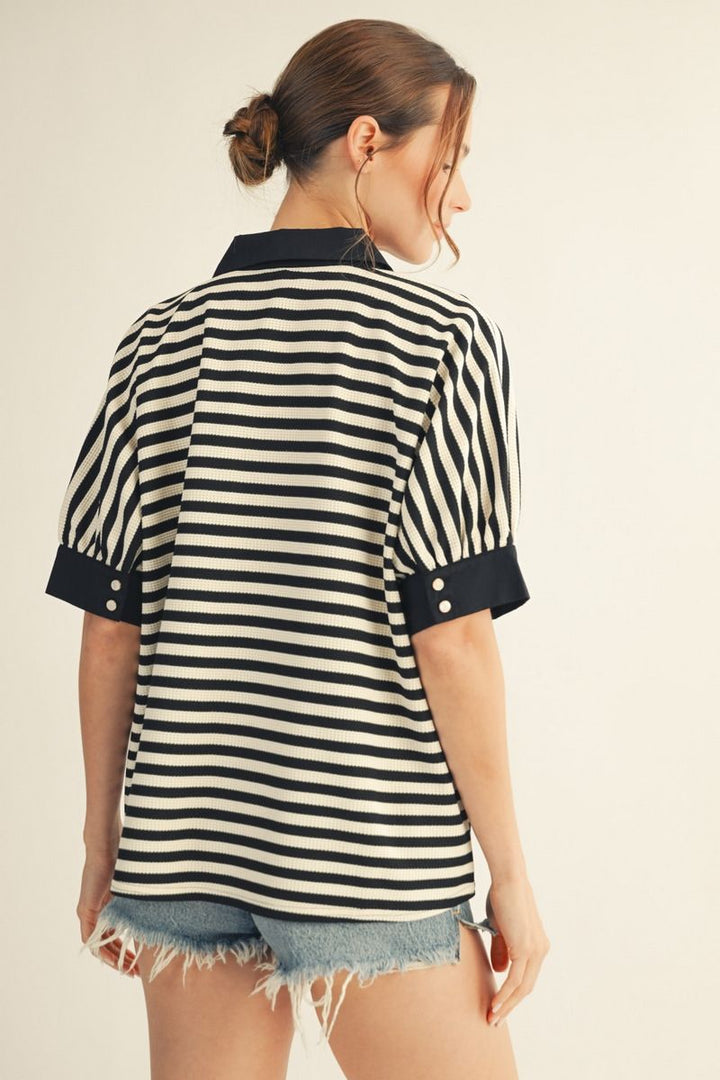 Sally V-Neck Short Sleeve Stripe Top