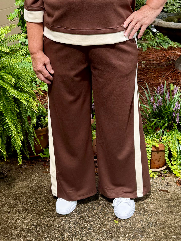 Clara Luxe Knit Pants – Cocoa Brown/Cream Color Block