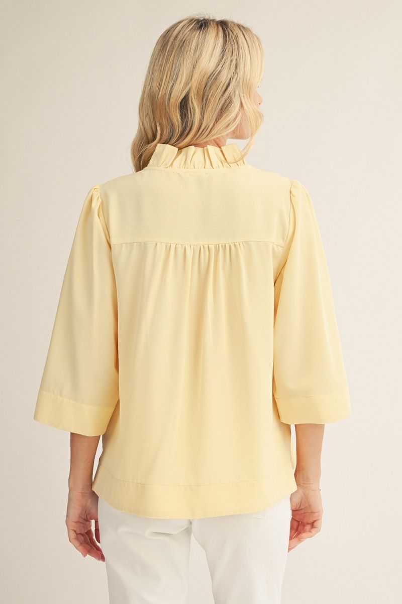Maisy 3/4 Sleeve Top - Ruffled V-Neck Crinkle Blouse