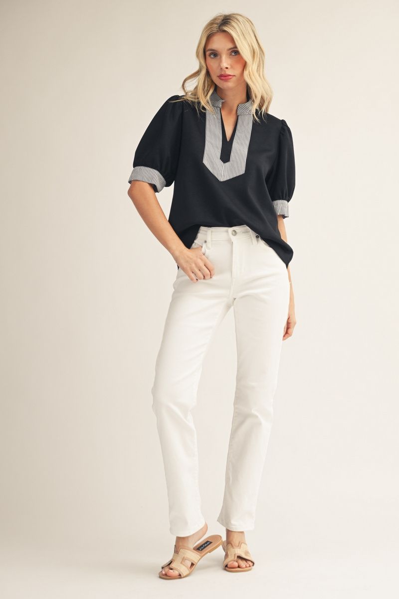 Allie V-Neck Short Puff Sleeve Top