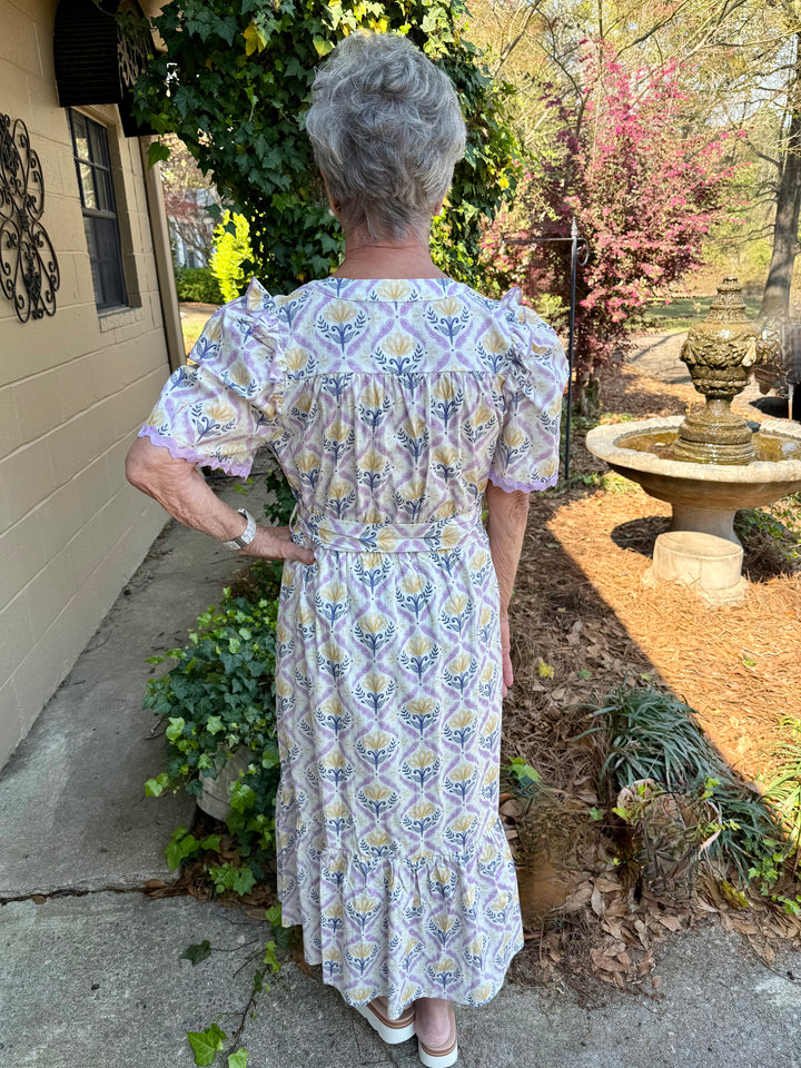 Reece Floral Midi Dress - Women's Puff Sleeve Button Down Dress with Pockets