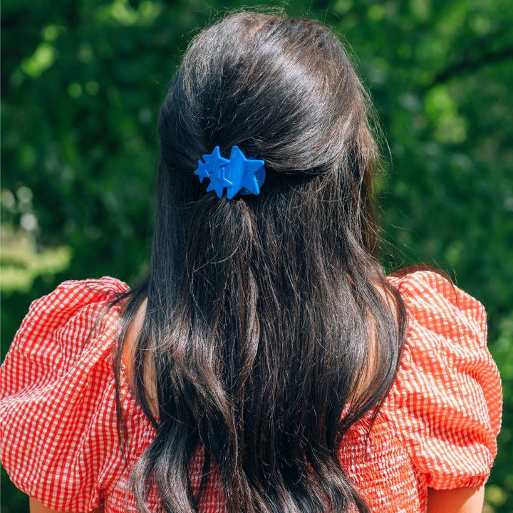 TELETIES Shooting Star Flat Hair Clip – Red & Blue | Lay Flat Design