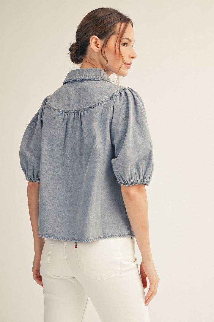 Tracy Short Puff Sleeve Denim Top