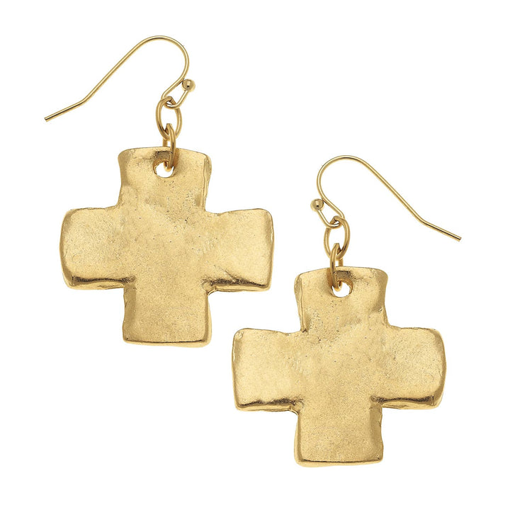 Susan Shaw Gold Cross Dangle Earrings - Handmade Statement Jewelry