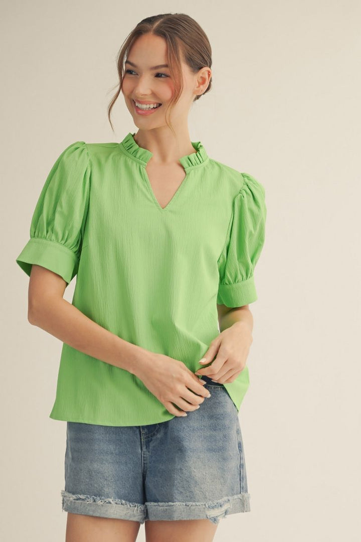 Konner Short Sleeve Crinkle V-Neck Top