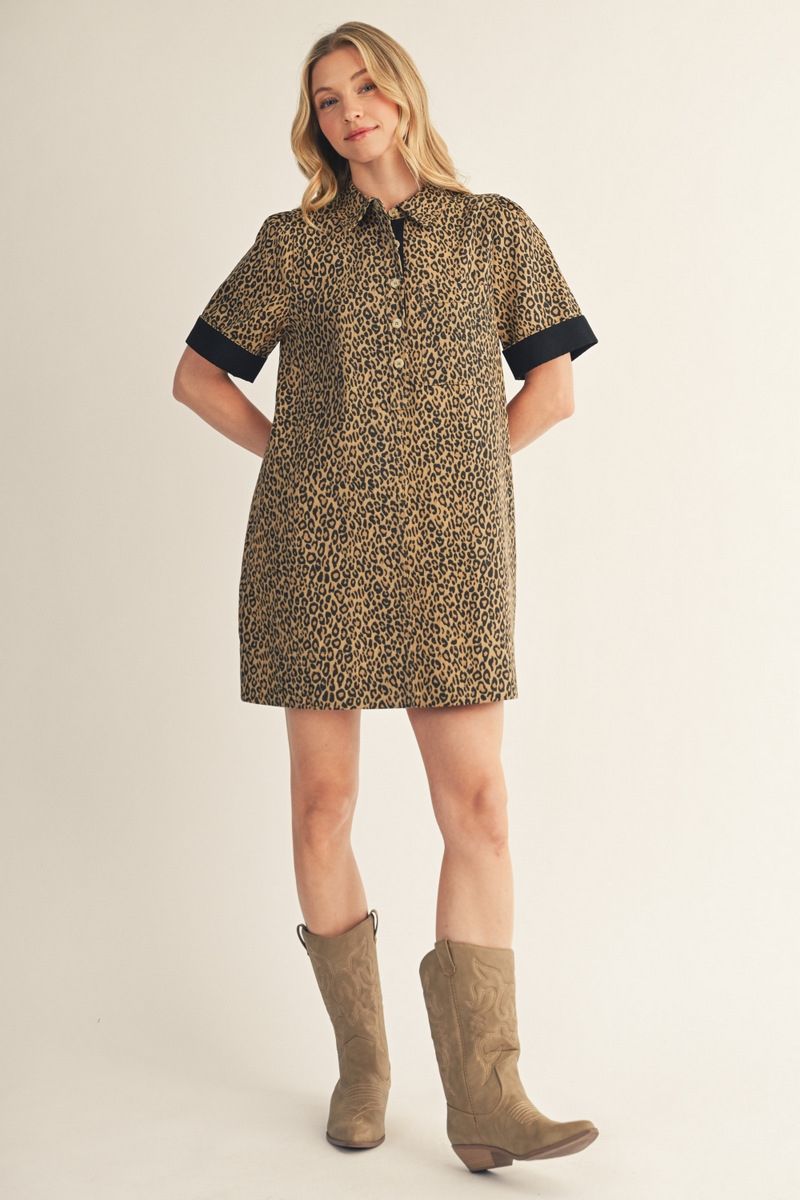 Libby Leopard Print Denim Short Dress
