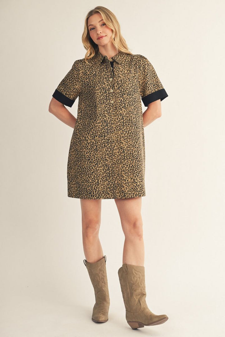Libby Leopard Print Denim Short Dress