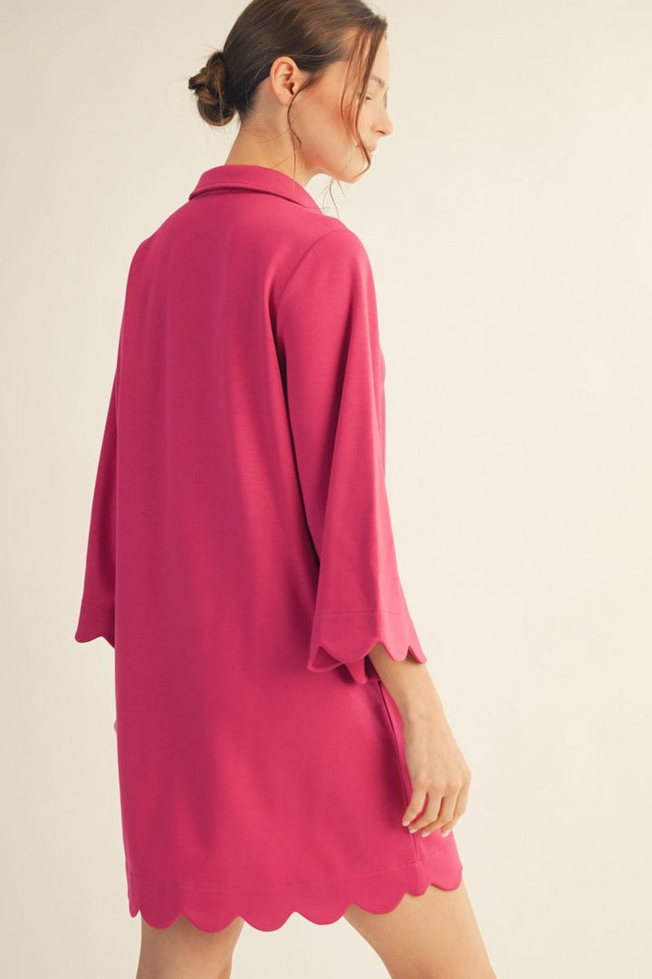 Lora Scallop Hem Shift Dress - Women's 3/4 Sleeve Dress with Pockets