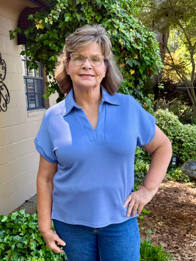 Emma Short Sleeve V-Neck Top | Scuba Fabric