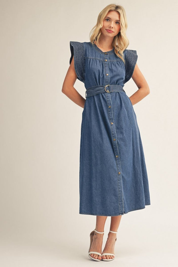 Rachel Cap Sleeve Denim Midi Dress