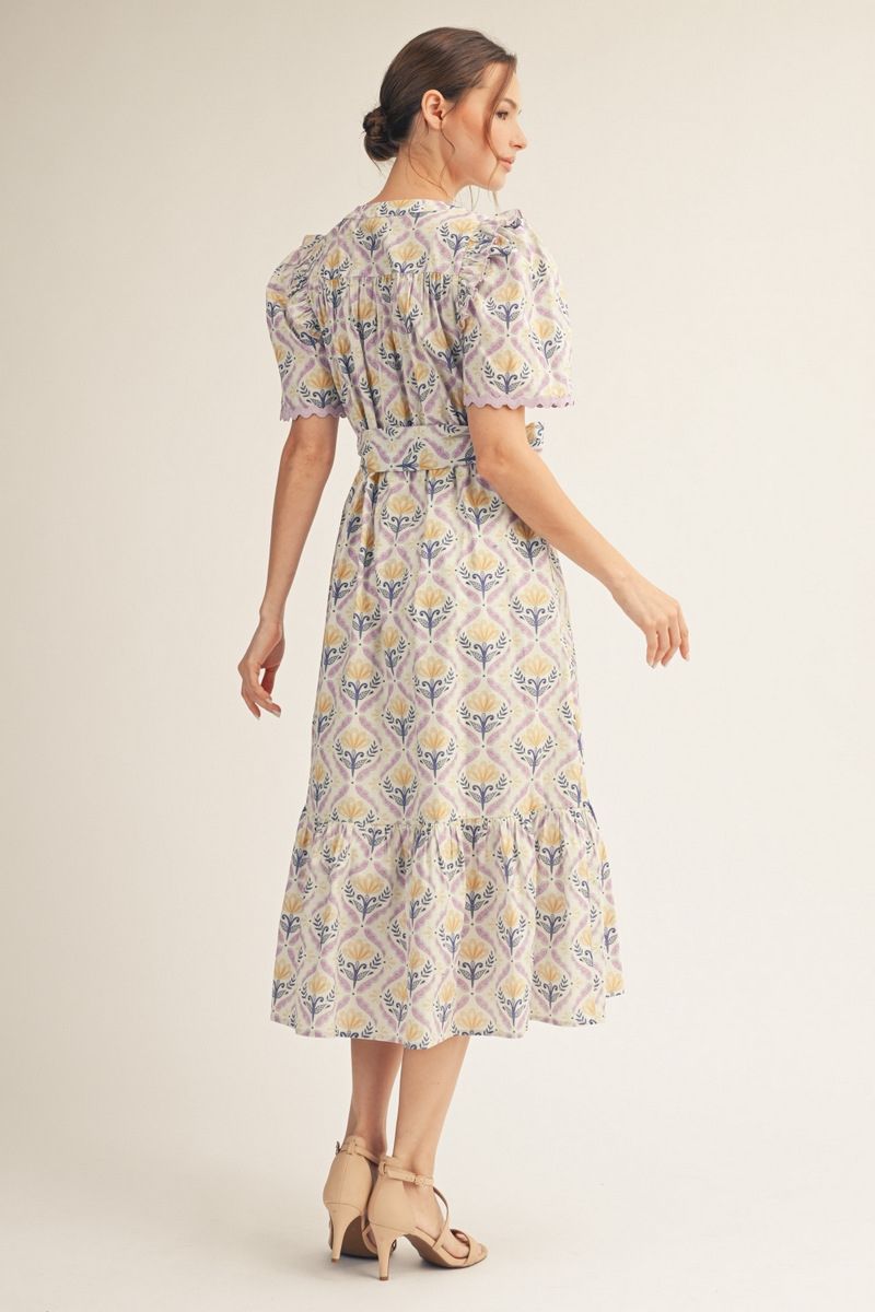 Reece Floral Midi Dress - Women's Puff Sleeve Button Down Dress with Pockets