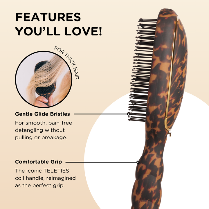 TELETIES Detangler Hair Brush for Thick Hair – Tortoise | Gentle, Pain-Free Styling