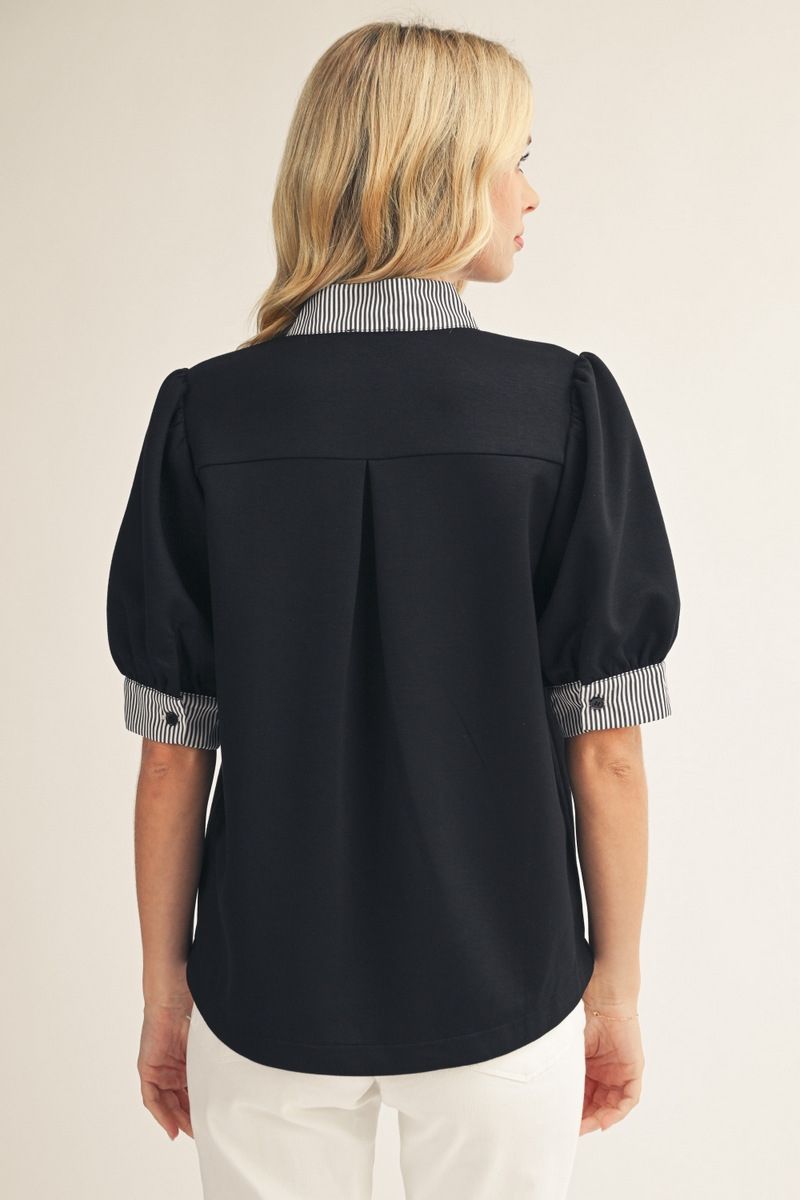 Allie V-Neck Short Puff Sleeve Top