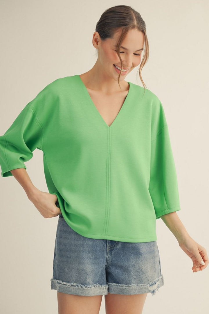 Drop Shoulder V-Neck Luxe Knit Top