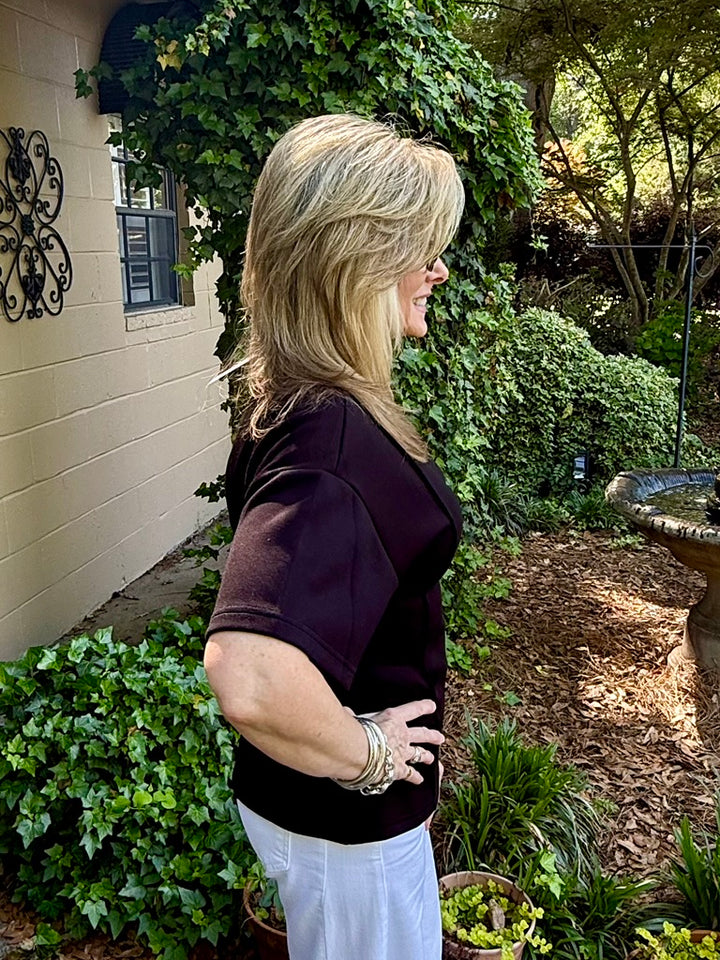 Emma Solid Black Short Sleeve Top