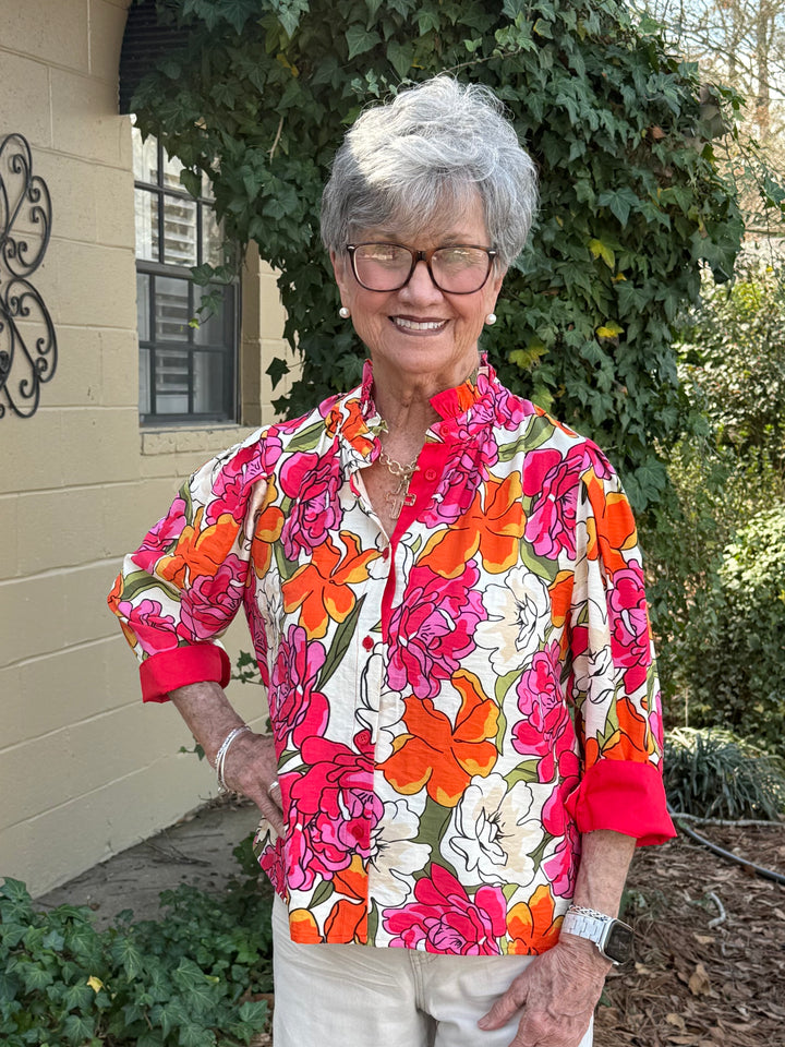 Macy 3/4 Sleeve Button Down Floral Top