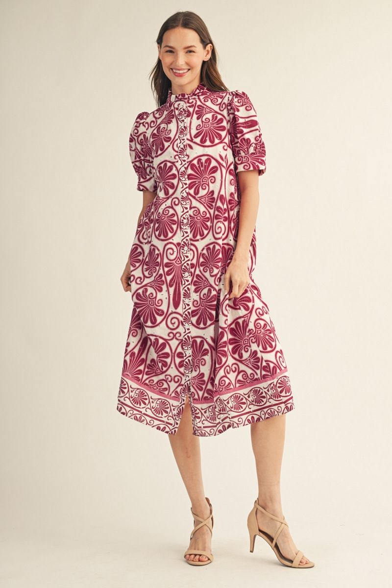 Mae Short Puff Sleeve Midi Dress