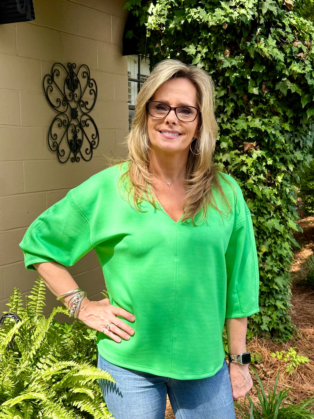 Drop Shoulder V-Neck Luxe Knit Top