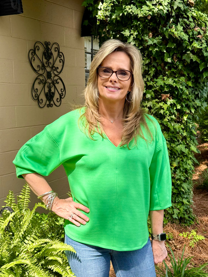 Drop Shoulder V-Neck Luxe Knit Top
