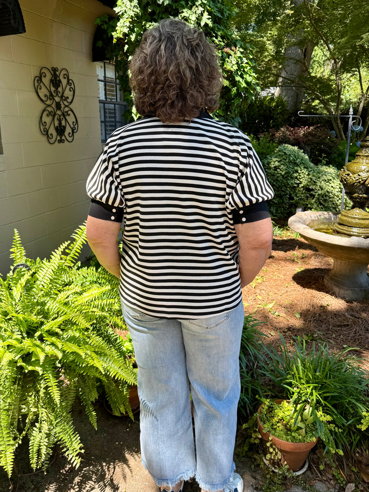 Sally V-Neck Short Sleeve Stripe Top