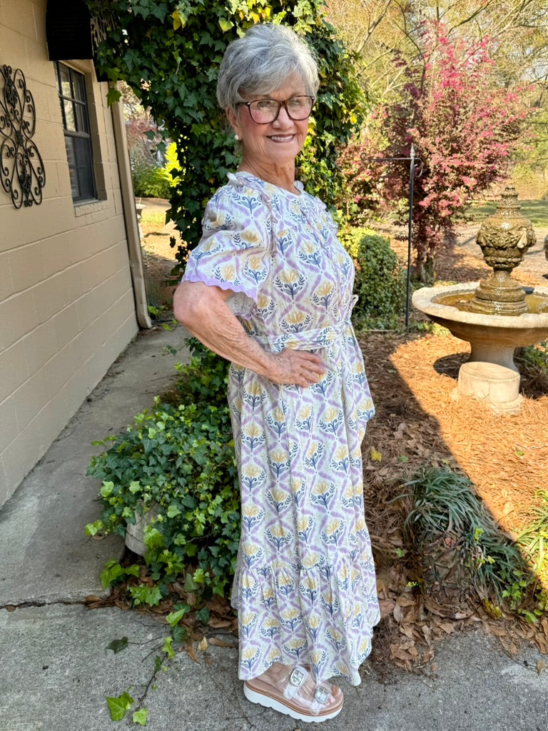 Reece Floral Midi Dress - Women's Puff Sleeve Button Down Dress with Pockets