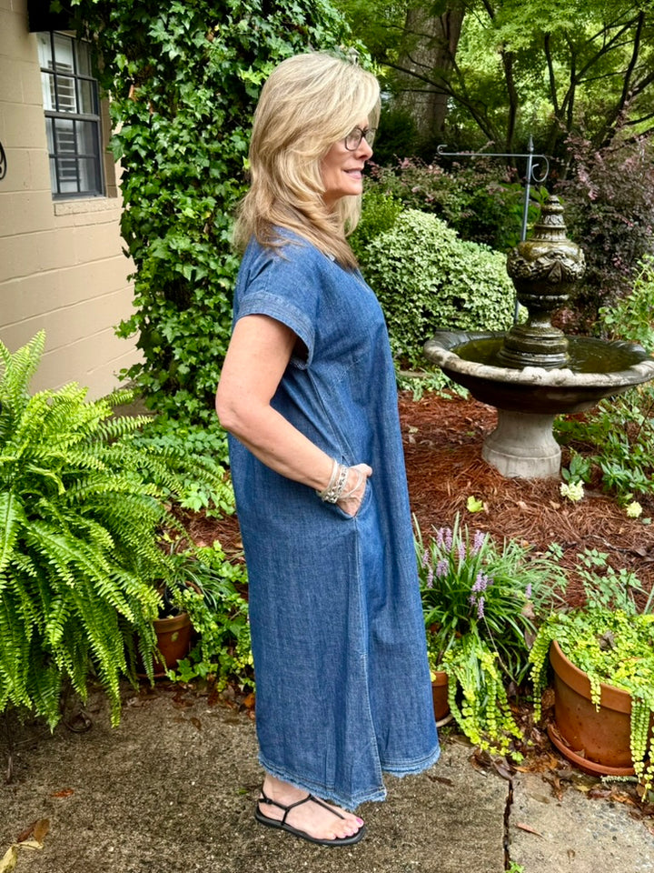 Macy Short Sleeve Midi Denim Dress