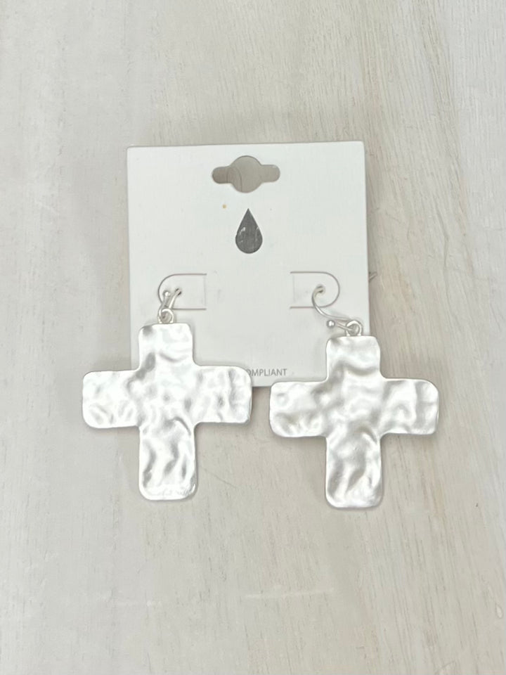 Molly Hammered Metal Cross Earrings