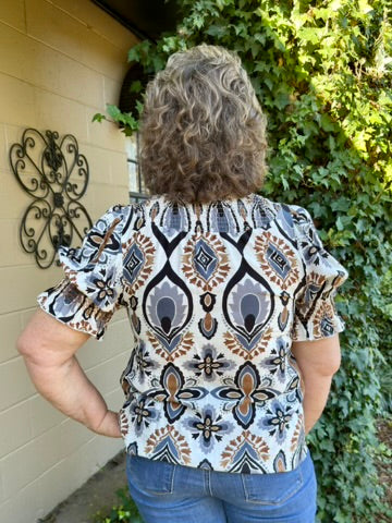 Evie Short Puff Sleeve Print Top