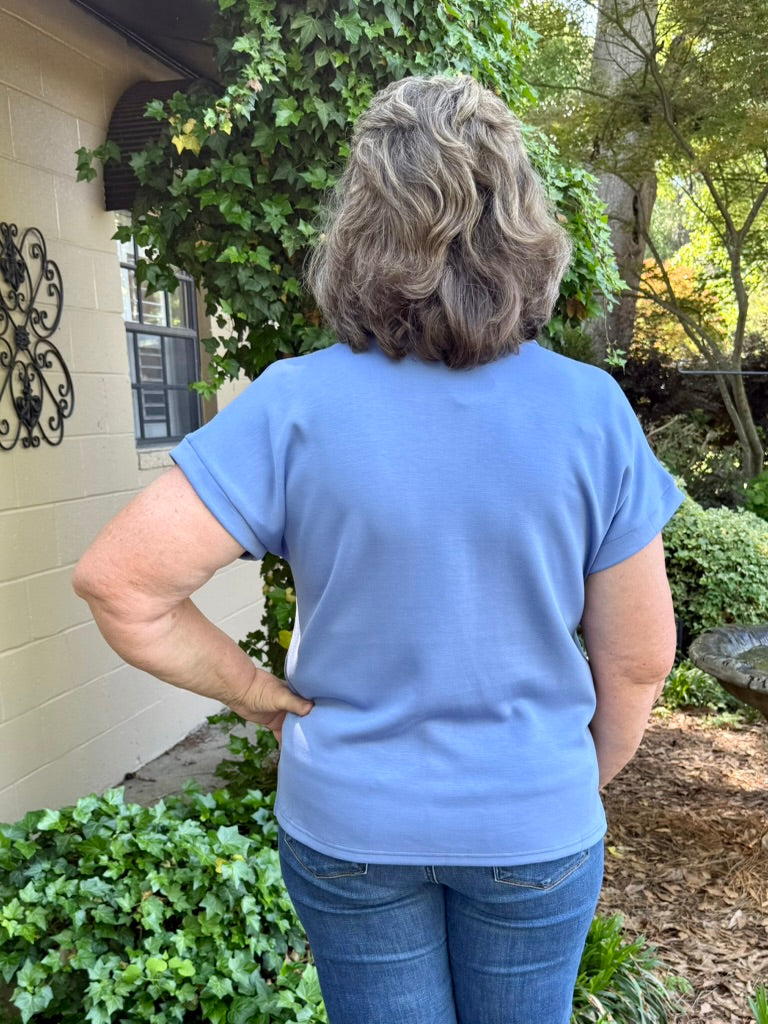 Emma Short Sleeve V-Neck Top | Scuba Fabric