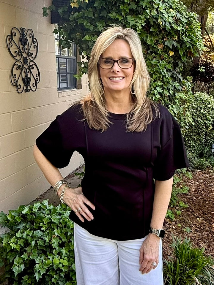 Emma Solid Black Short Sleeve Top