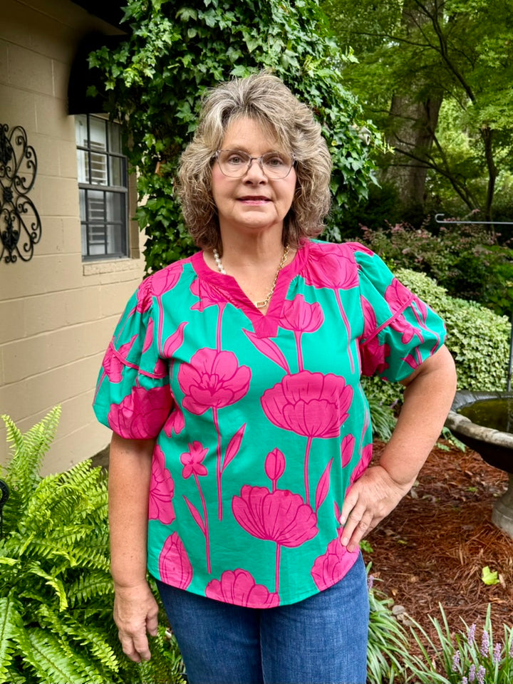 Ella Short Puff Sleeve Floral Blouse