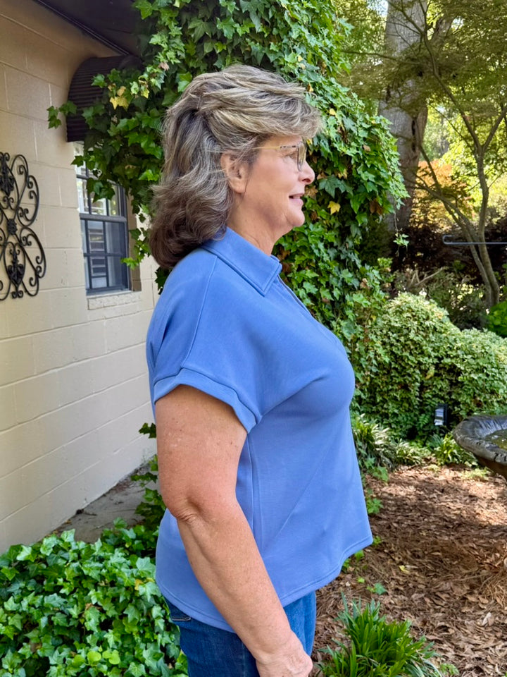 Emma Short Sleeve V-Neck Top | Scuba Fabric