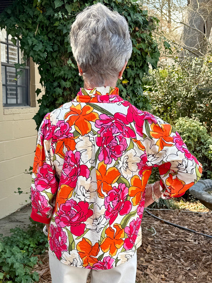 Macy 3/4 Sleeve Button Down Floral Top