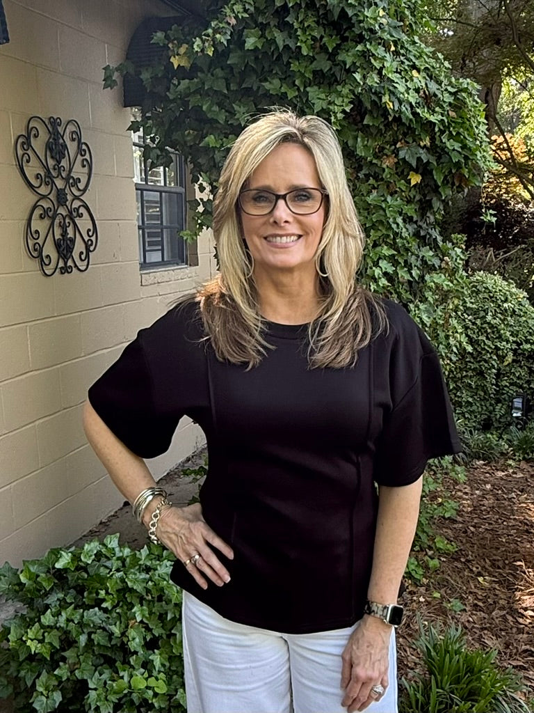 Emma Solid Black Short Sleeve Top