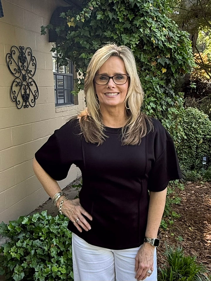 Emma Solid Black Short Sleeve Top