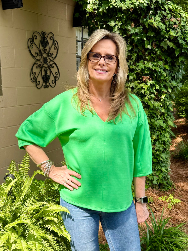 Drop Shoulder V-Neck Luxe Knit Top