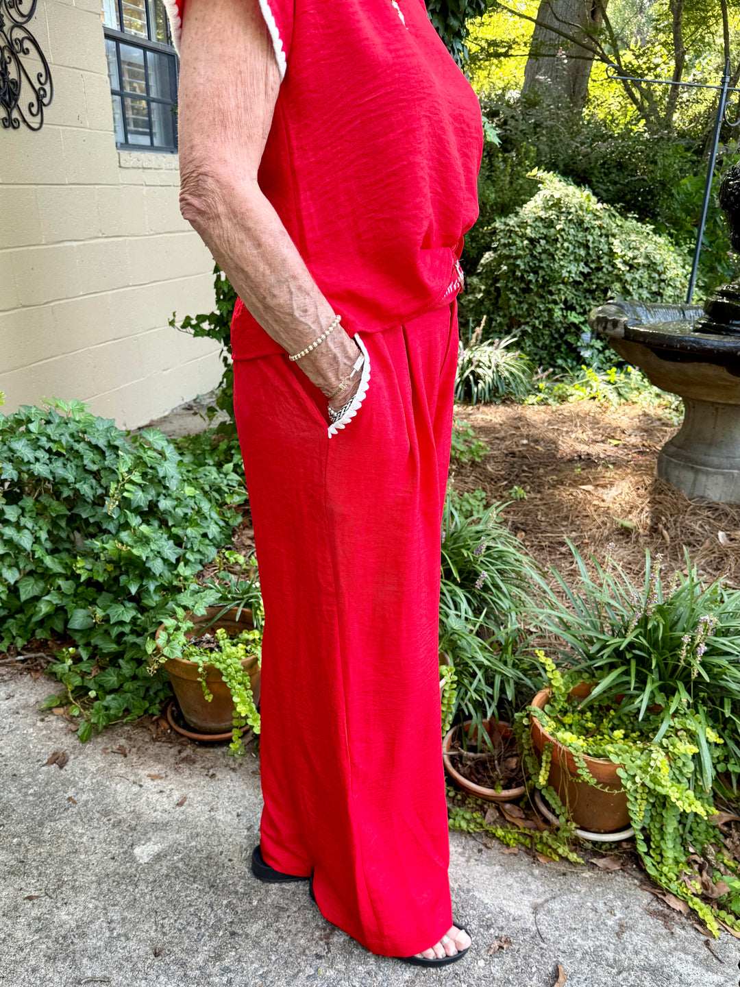 Lillian Belted Wide Leg Slacks in Red