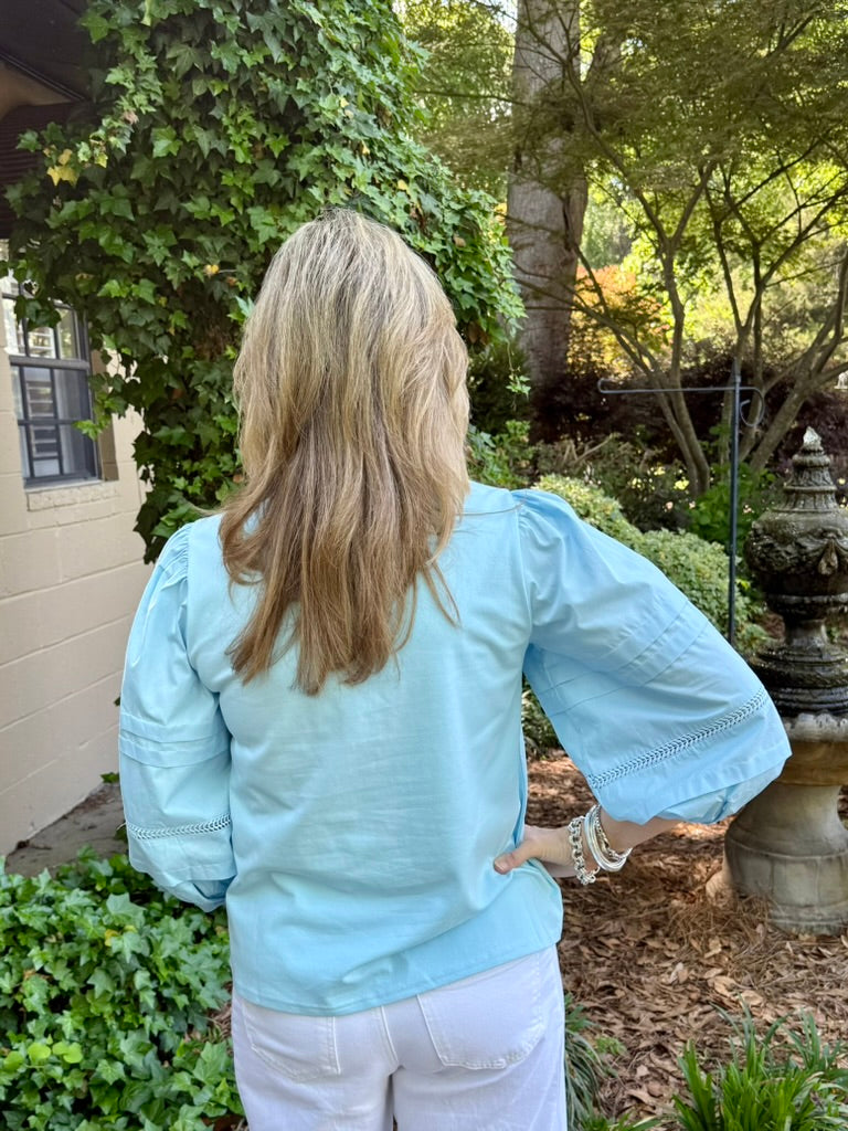 Katie 3/4 Puff Sleeve Top in Baby Blue
