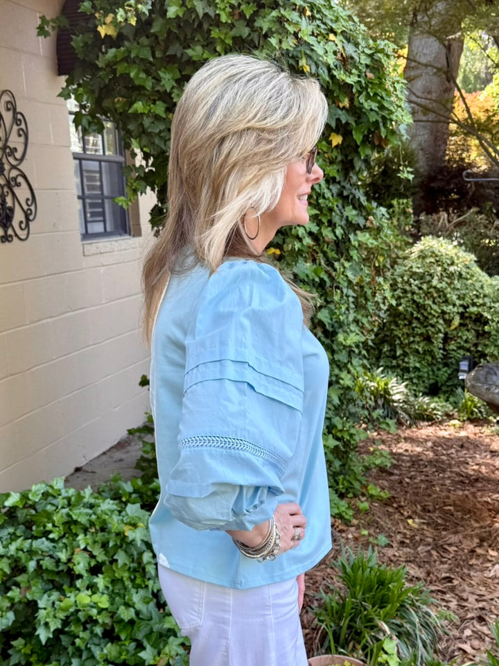 Katie 3/4 Puff Sleeve Top in Baby Blue